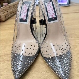 Stylish Clear and Silver Studded Heels